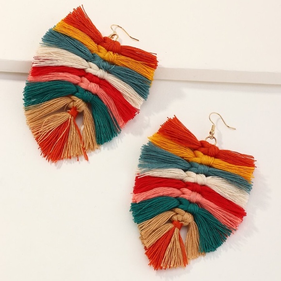 Bellanblue Jewelry - Boho Multicolor Tassel Leaf Shaped Earrings